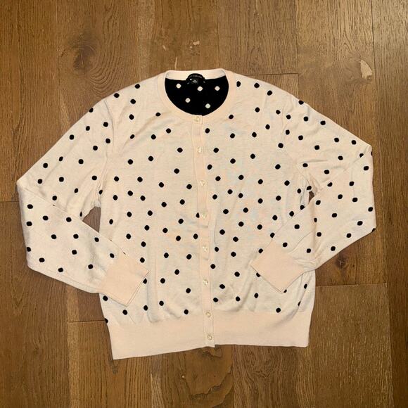 Ann Taylor Soft Polka Dot Cream and Black Cardigan Cozy Fall Cashmere Size XL - Picture 1 of 4